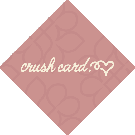 The diamond front of a Crush Card with the Crush Card wordmark and heart.